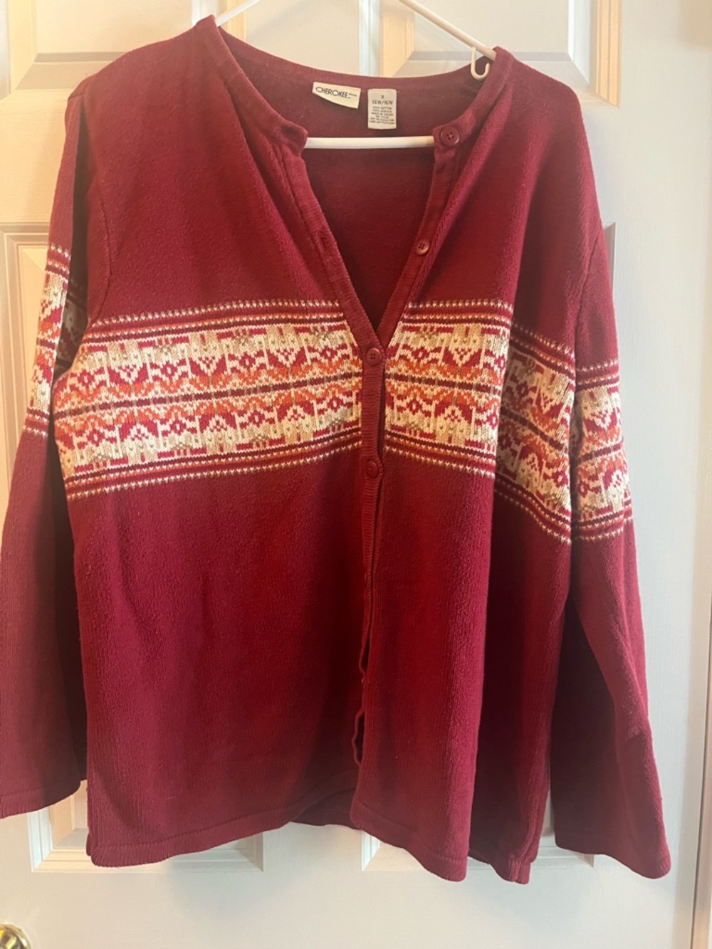 Cherokee Deep Red Button-Front Knit Cardigan